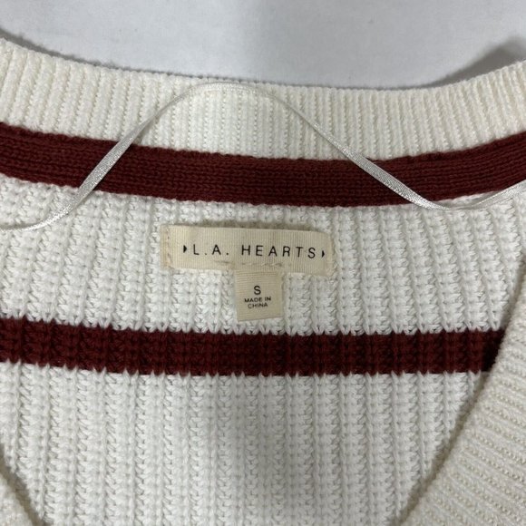 L A HEARTS V Neck Striped Sweater White Burgundy Cropped Oversized Size S - Picture 8 of 12